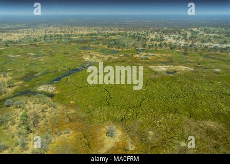 Aerial view of rivers, streams and grasslands in Okavango Delta, Botswana, Africa. Stock Photo