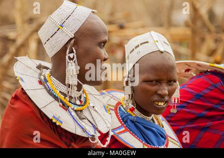 Massai group with traditional clothing in Masai Mara, Kenya. Stock Photo