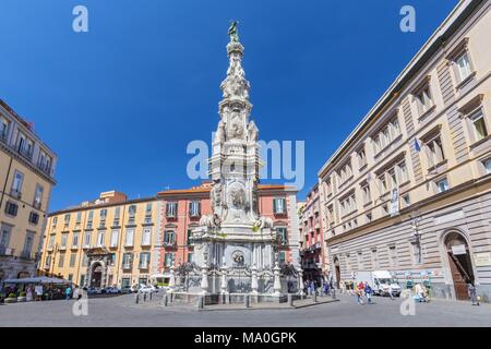 Obelisk Guglia of the Immaculate Virgin on Piazza Gesu Nuovo in Naples (Napoli), Italy. Stock Photo