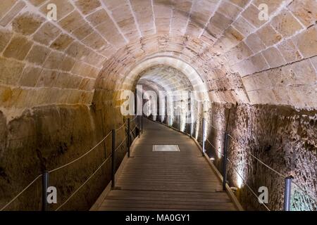 Tunnel of the knights templar in Akko, Israel. Stock Photo