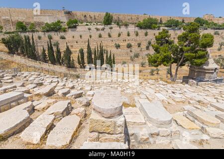 View from the Mount of Olives over the tombs of the Jewish cemetery, Jerusalem, Israel. Stock Photo