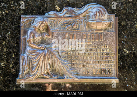 Eva Paron, Duarte family tomb, Cementerio de la Recoleta or La Recoleta Cemetery, Buenos Aires, Argentina Stock Photo