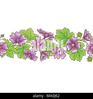 malva flowers vector frame on white background Stock Vector