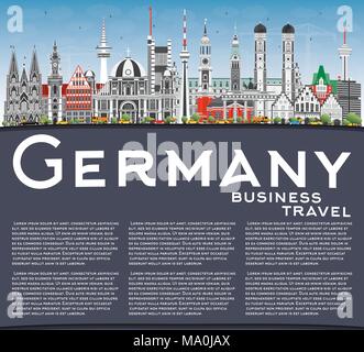 Germany City Skyline with Gray Buildings, Blue Sky and Copy Space. Vector Illustration. Business Travel and Tourism Concept with Historic Architecture Stock Vector