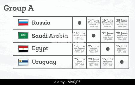 Match Schedule Group A. Vector Illustration. Match Calendar with City and Date. Stock Vector