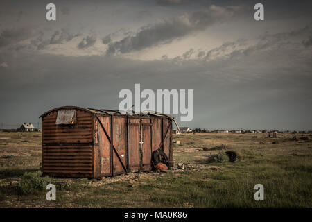 A rusty old container without roof at Dungeness in Kent Stock Photo