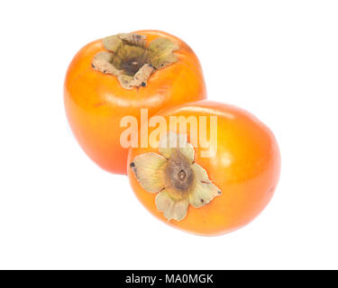 Two fresh organic persimmons isolated on white background Stock Photo
