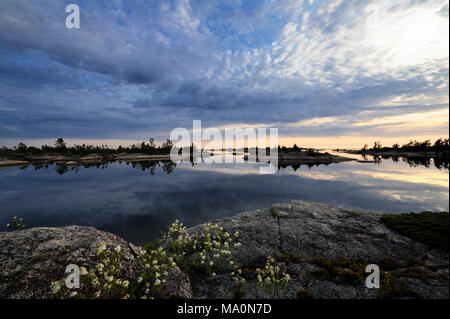 the islands in Georgian Bay on a beautiful calm evening Stock Photo