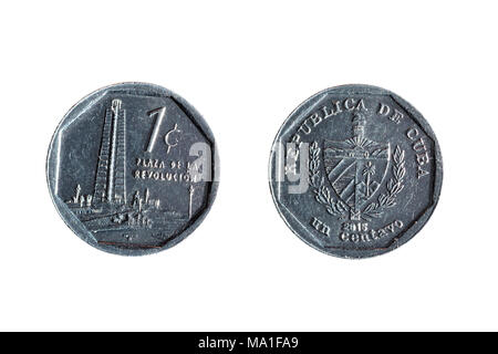 front and back of a cuban one cent on white background Stock Photo