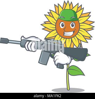 Army sunflower character cartoon style Stock Vector