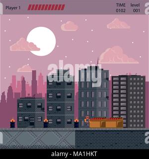 Pixelated urban videogame Stock Vector