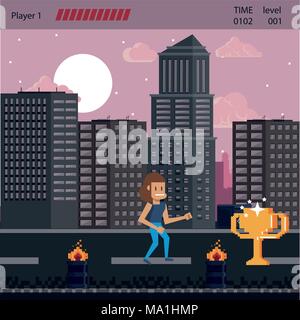 Pixelated urban videogame scenery Stock Vector