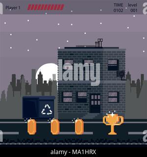 Pixelated urban videogame scenery Stock Vector