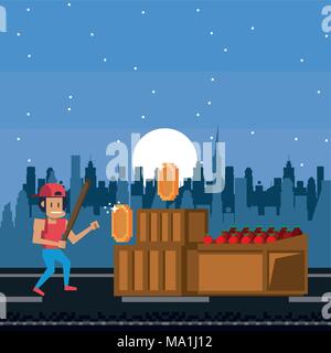 Pixelated urban videogame scenery Stock Vector