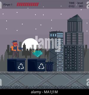 Pixelated urban videogame scenery Stock Vector