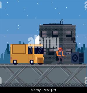 Pixelated urban videogame scenery Stock Vector