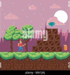 Pixelated urban videogame scenery Stock Vector