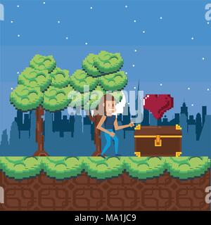 Pixelated urban videogame scenery Stock Vector