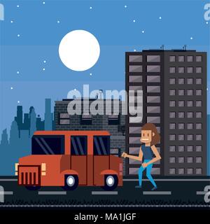 Pixelated urban videogame scenery Stock Vector