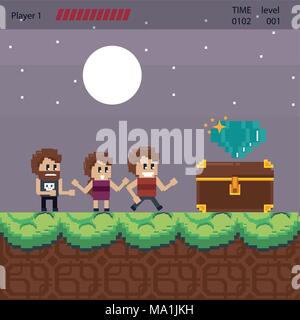 Pixelated videogame scenery Stock Vector