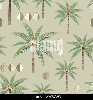 Palm trees and coconuts seamless pattern background . Stock Vector
