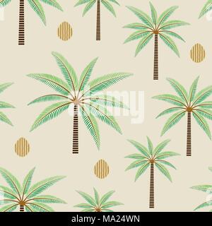 Palm trees and coconuts vector seamless pattern background . Stock Vector