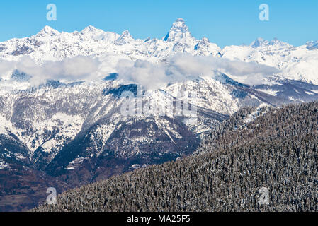 Views from Pila ski resort, Aosta Valley, Italy Stock Photo