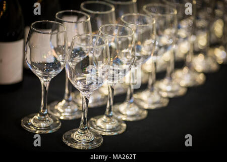 rows of wine glasses Stock Photo