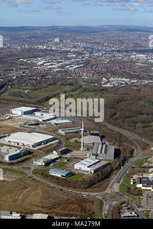 aerial view of AMRC & AMP, Catcliffe near Sheffield Stock Photo