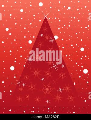 a vector illustration in eps 10 format of an abstract Christmas tree made up of snowflakes stars and sparkles on a rich red background Stock Vector