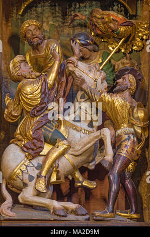 ZARAGOZA, SPAIN - MARCH 3, 2018: The conversion of St. Paul - carved main altar in the church Iglesia de San Pablo by Damian Forment (151 - 1535). Stock Photo