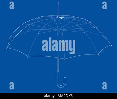 Umbrella sketch or blueprint. 3d illustration. Wire-frame style Stock Photo