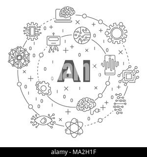 Linear illustration for presentations in the round. AI concept. Editable Stroke Stock Vector