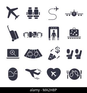 Airport icon set, airport management icons, aerial transportation icons plane, seat, airway, rechange, suitcase and other Stock Vector