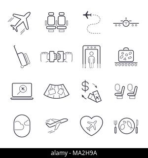Airport icon set, airport management icons, aerial transportation icons plane, seat, airway, rechange, suitcase and other Stock Vector