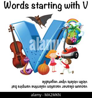 Educational poster design for words starting with V illustration Stock Vector