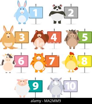 Many animals and numbers one to ten illustration Stock Vector