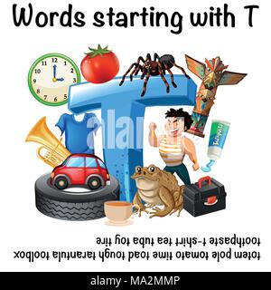 Poster design for words starting with T illustration Stock Vector