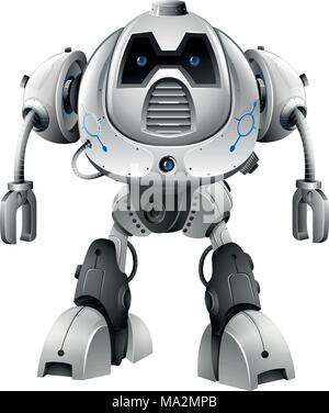 Robot with blue eyes on white background illustration Stock Vector