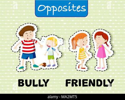 Opposite Words For Bully And Friendly Illustration Stock Vector Image Art Alamy