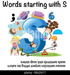 Educational poster design for words starting with S illustration Stock Vector