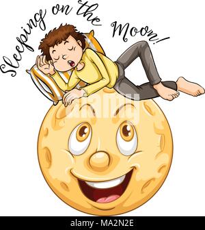 English phrase for sleeping on the moon illustration Stock Vector