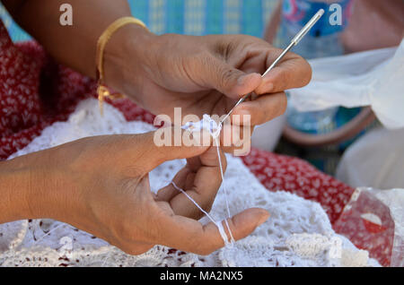 The creative art of crocheting produces colourful garments and useful household objects, Pattaya, Thailand Stock Photo