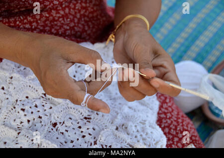 The creative art of crocheting produces colourful garments and useful household objects, Pattaya, Thailand Stock Photo