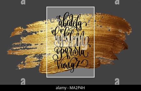 hand lettering alphabet design on golden brush stroke painting Stock Vector