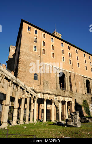 Italy, Rome, Roman Forum, Portico degli Dei Consenti (Portico of the Harmonious Gods) and Tabularium on the Capitoline Hill Stock Photo