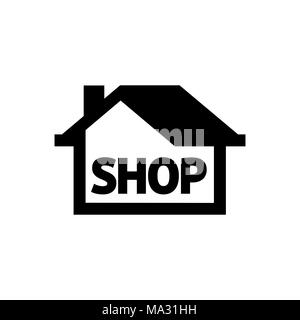 Shop icon building simple flat vector illustration. Stock Vector