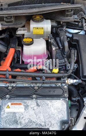 May 20, 2016 Turin, Piedmont, Italy. Transformation to LPG gas of a toyota Prius hybrid electric petrol, gas plant of the Piedmontese BRC gas equipmen Stock Photo