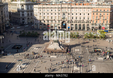 Aerial view of square from roof of famous Cathedral Duomo di Milano on piazza in Milan, Italy. Stock Photo