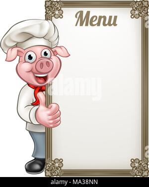 Cartoon Chef Pig Menu  Stock Vector